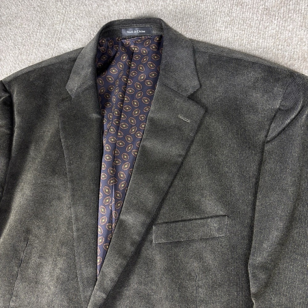 CHAPS Sport Coat Blazer Mens 48R Gray Elbow Patch Cotton Stretch - Picture 9 of 10